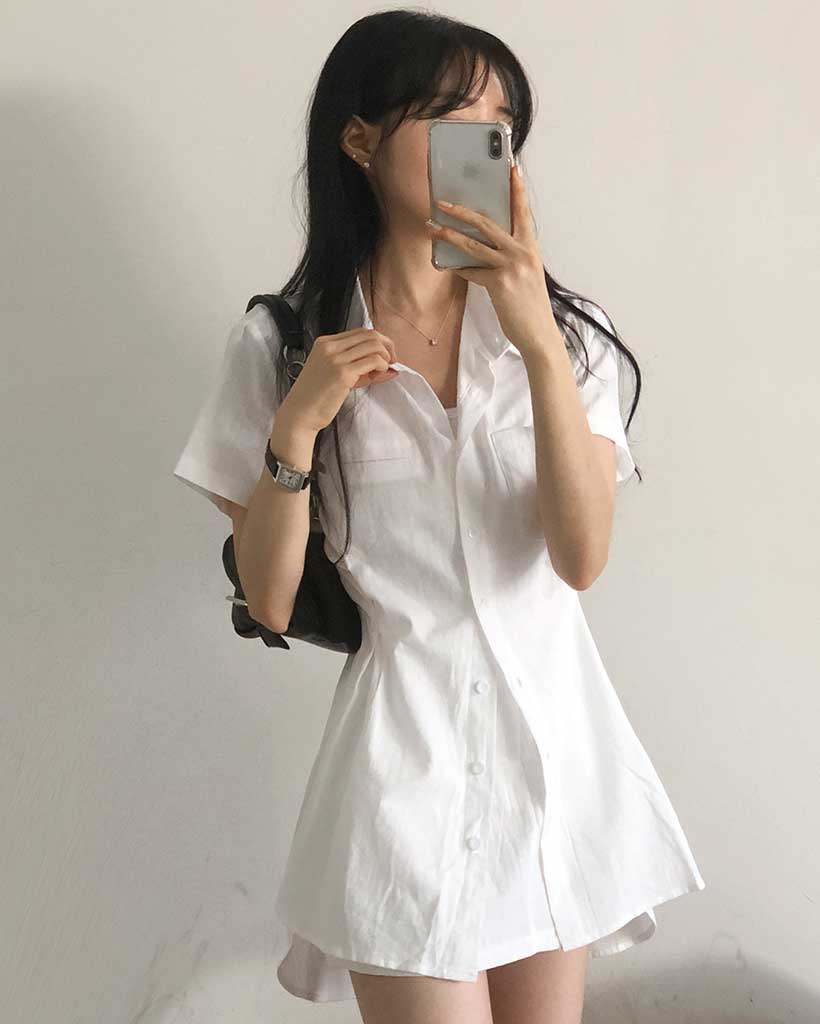 2ピース]ボタンポケット半袖シャツ＋スカートセット