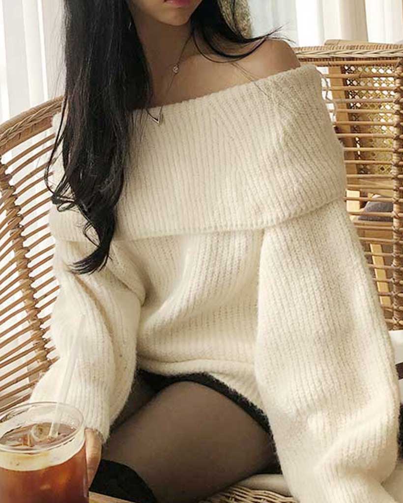 ベーシックオーバーサイズオフショルニット