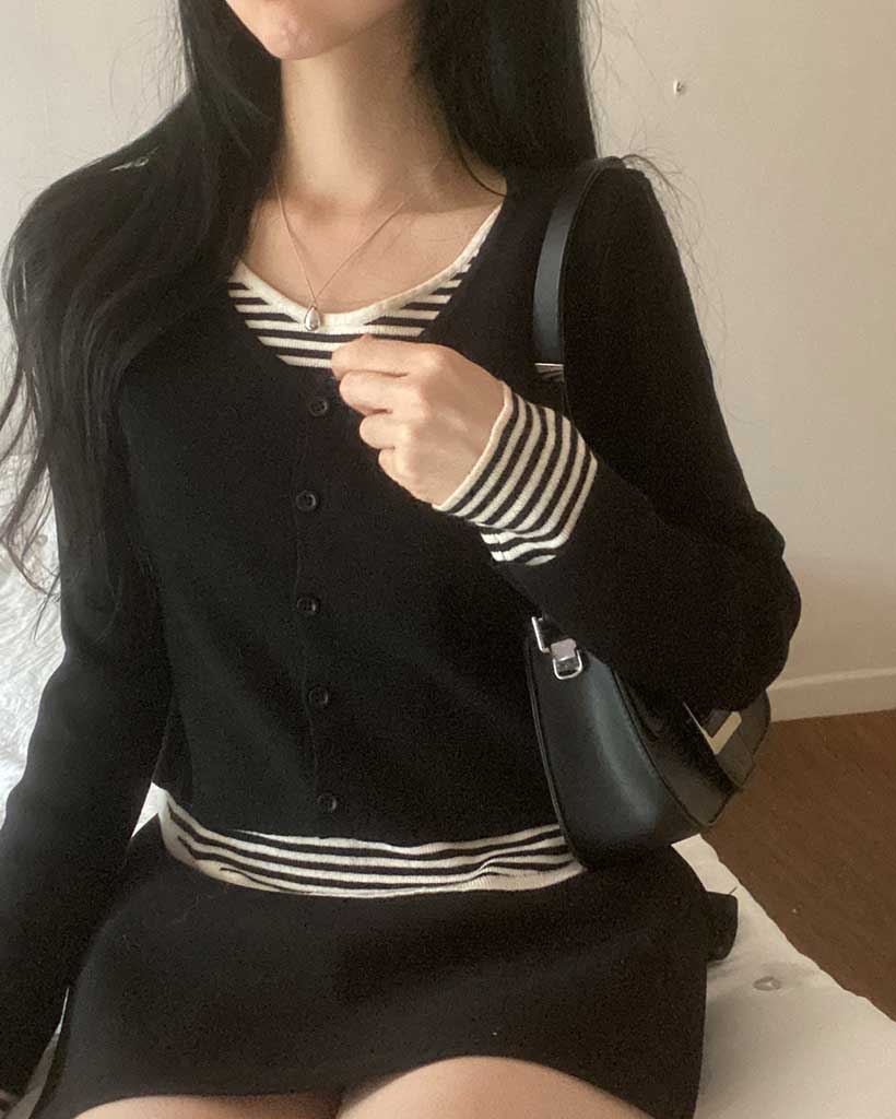 (2color)レイヤードボーダーカーディガン