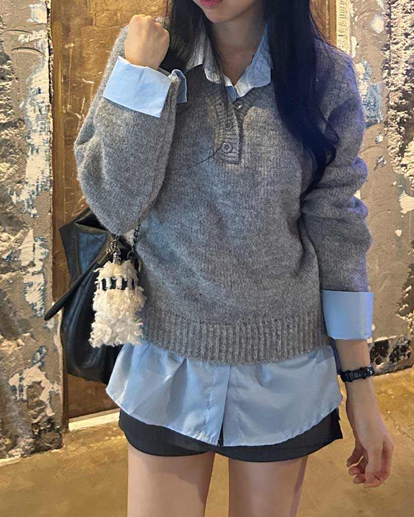一体型)ボタンレイヤードシャツニット | ファッション通販サイト NUGU