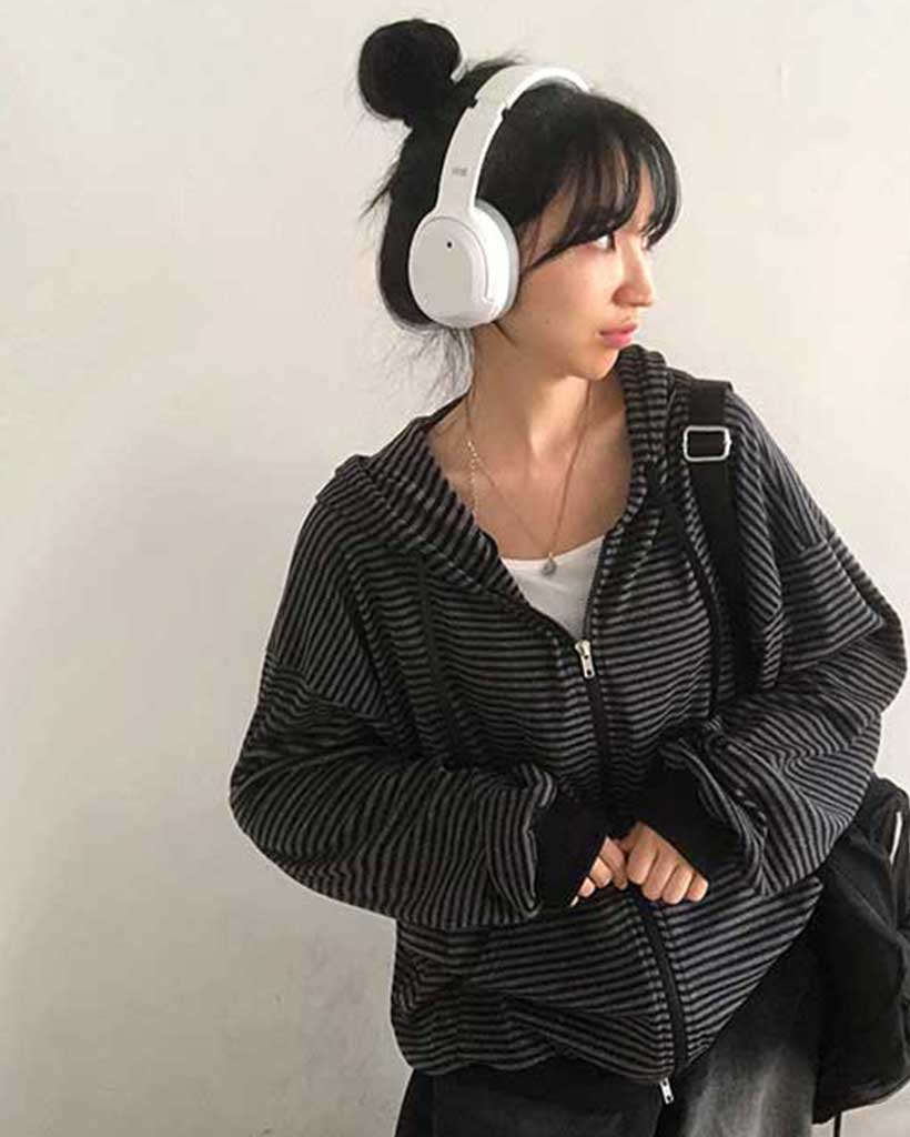 unisex]ストライプオーバーサイズボーダーパーカー | ファッション通販