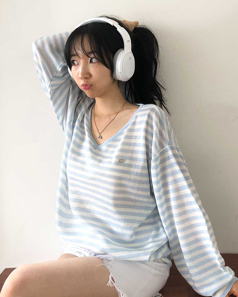 *nono* オーダーページ オーバーサイズボーダーペンダントVネックシースルーニット