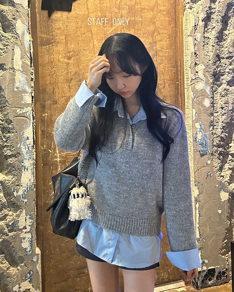 一体型)ボタンレイヤードシャツニット | ファッション通販サイト NUGU