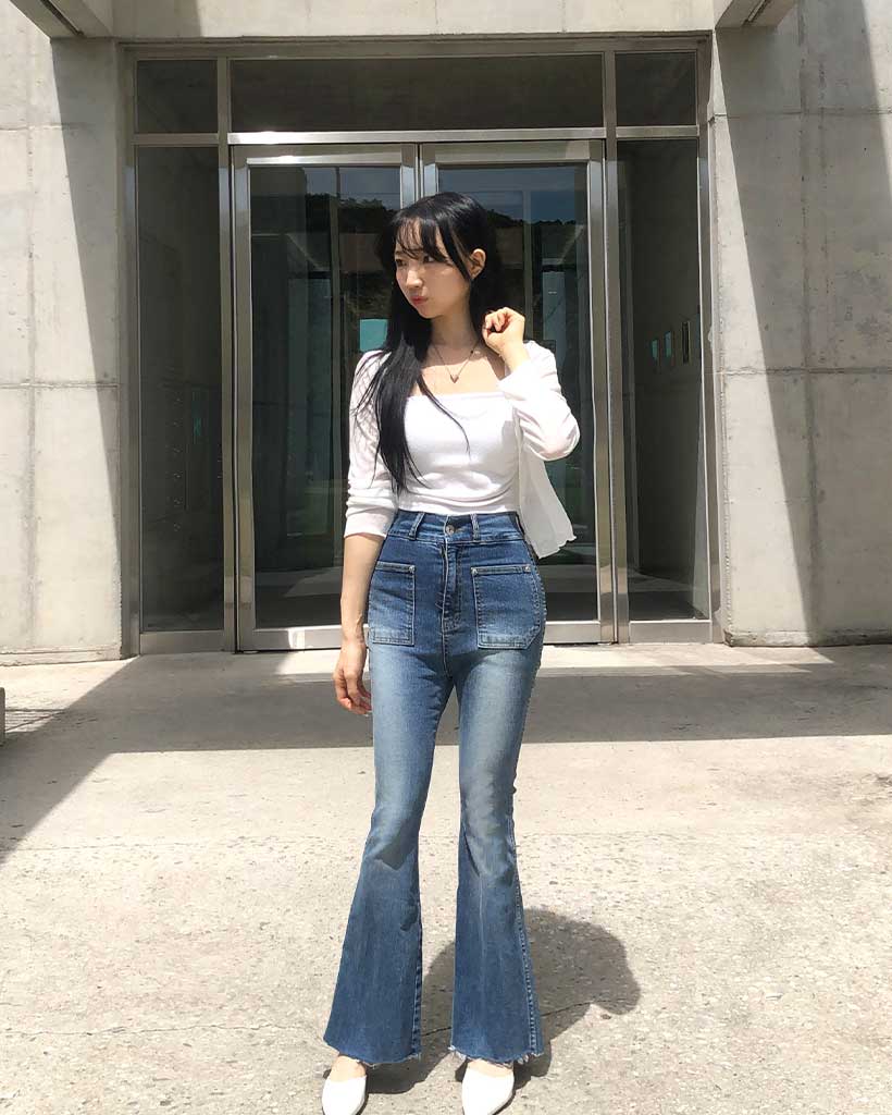 MARAXIA 00sフラップポケット ブーツカットデニム ポケットスリムワイドブーツカットデニムパンツ | ファッション