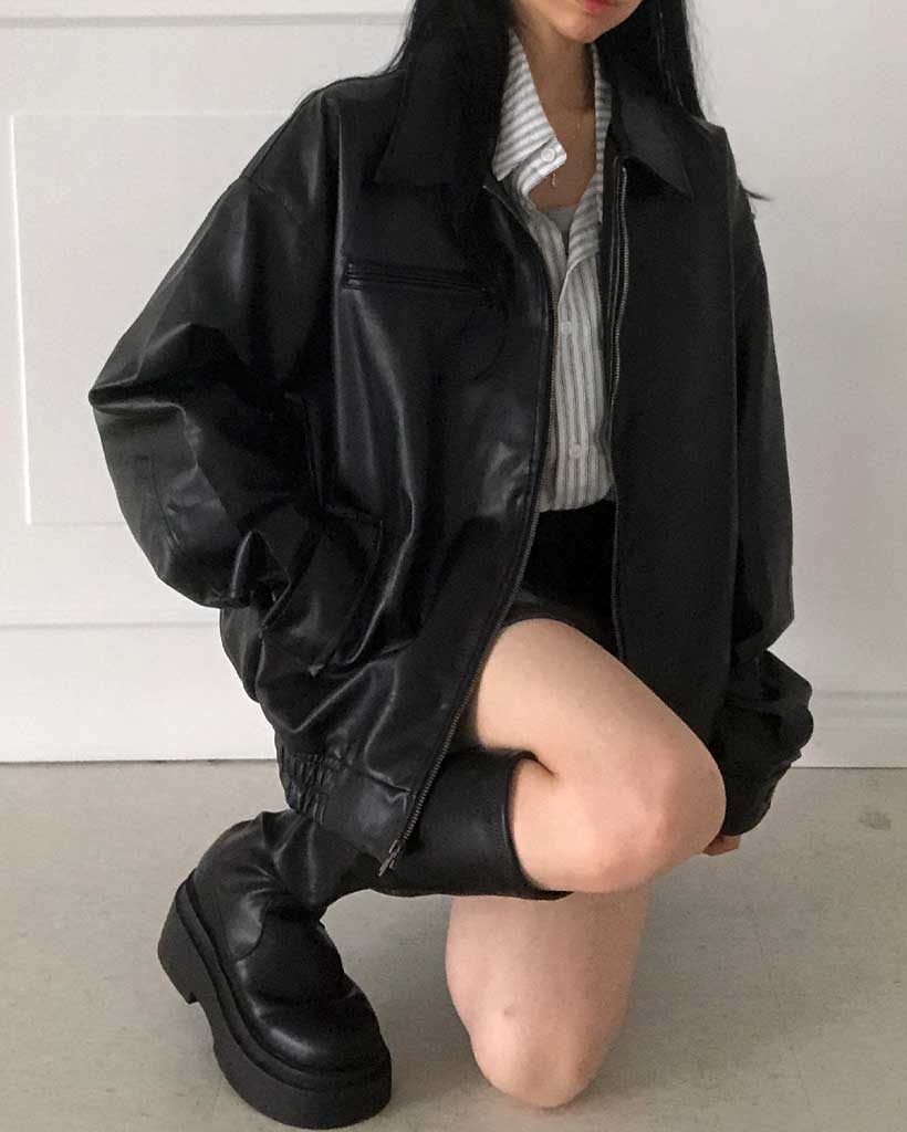 ルーズフィットレザーパーカー | ファッション通販サイト NUGU