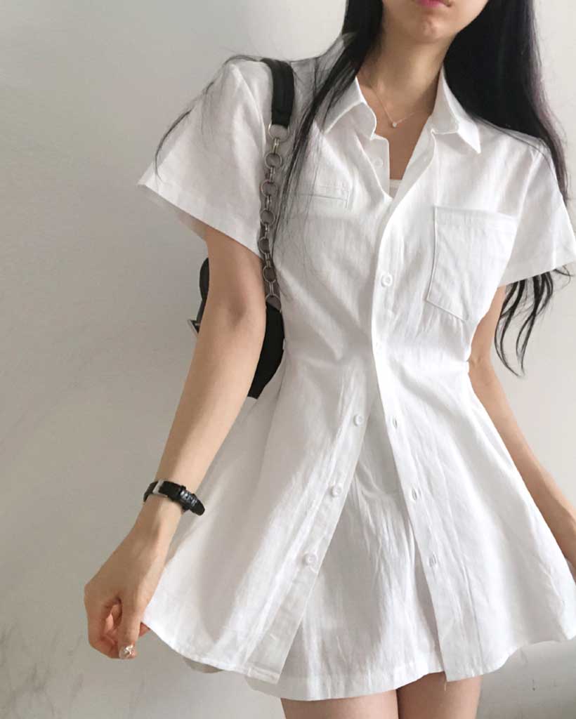 2ピース]ボタンポケット半袖シャツ＋スカートセット