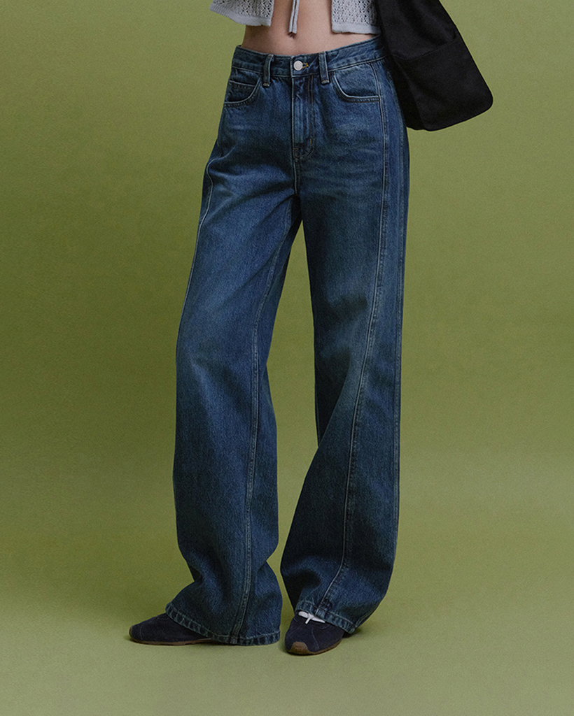 Rion Side Panel Loose Denim (Dark Blue) | ファッション通販