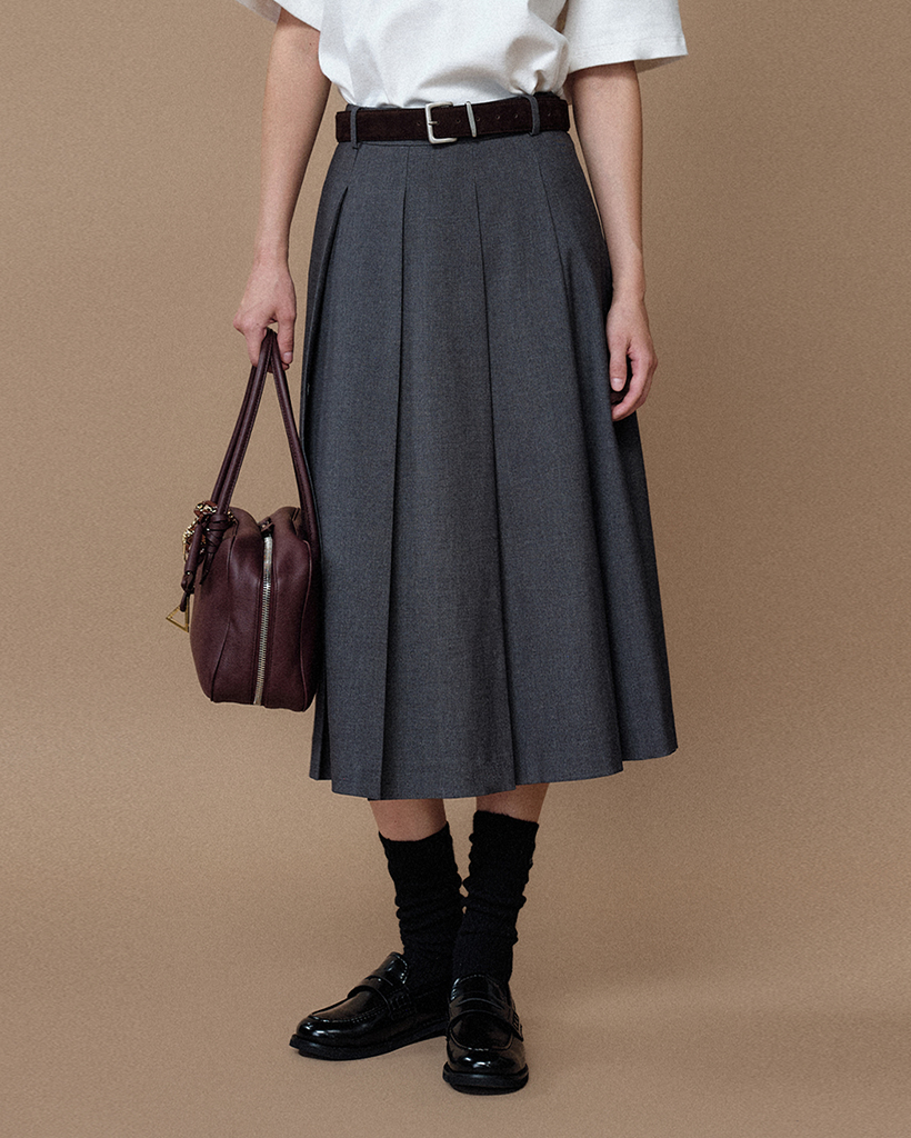 Saint Wool Pleats Skirt (Gray)