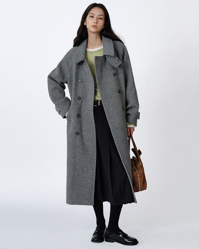 Noel Herringbone Wool Coat (Charcoal)
