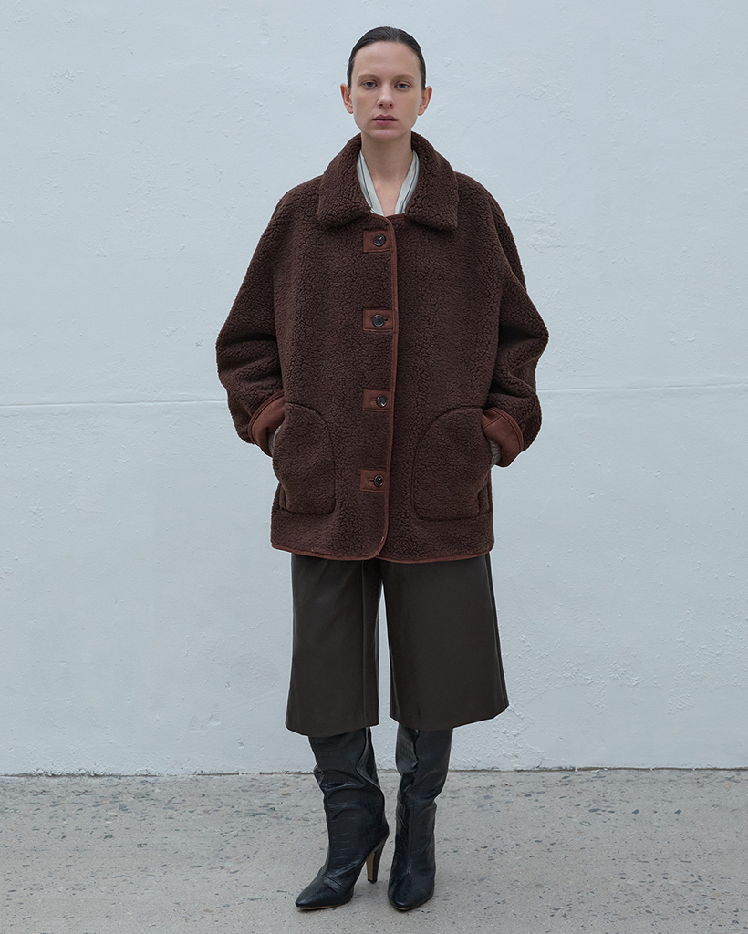 Reversible Suede Button Mustang Jacket  (Dark Brown)