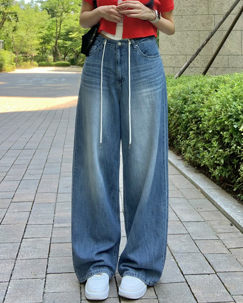 ストリングワイドウォッシュデニムパンツ | ファッション通販