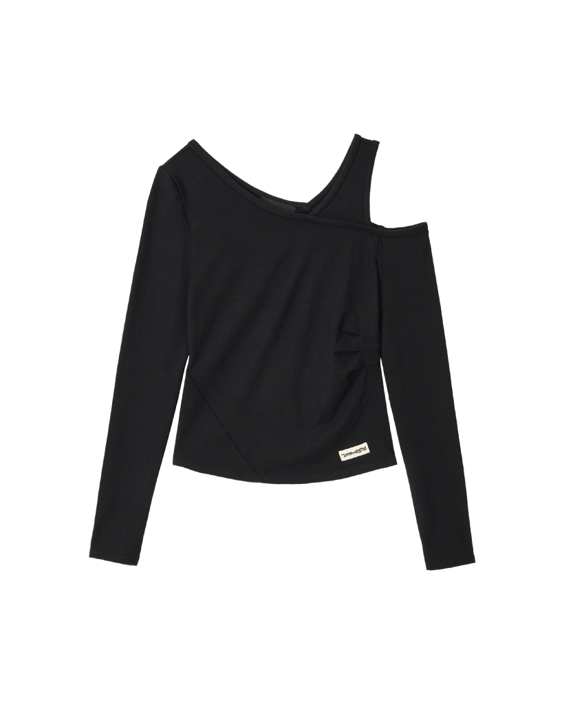 Cutout Layered Long Sleeve Tee - BLACK