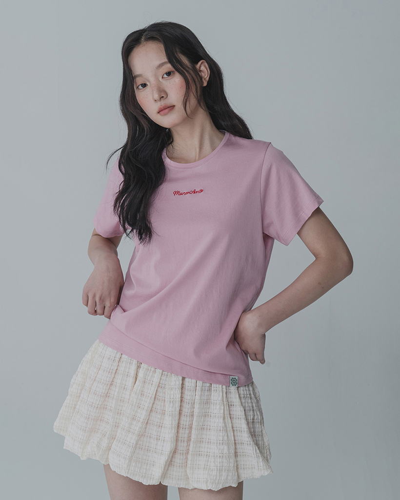 CROSS STITCH RASPBERRY RINGER T SHIRT PINK RED