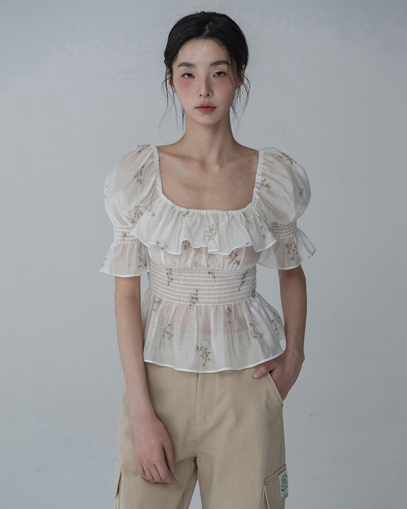 SHIRRING PUFF BLOUSE (WHITE) F25QB115 | ファッション通販