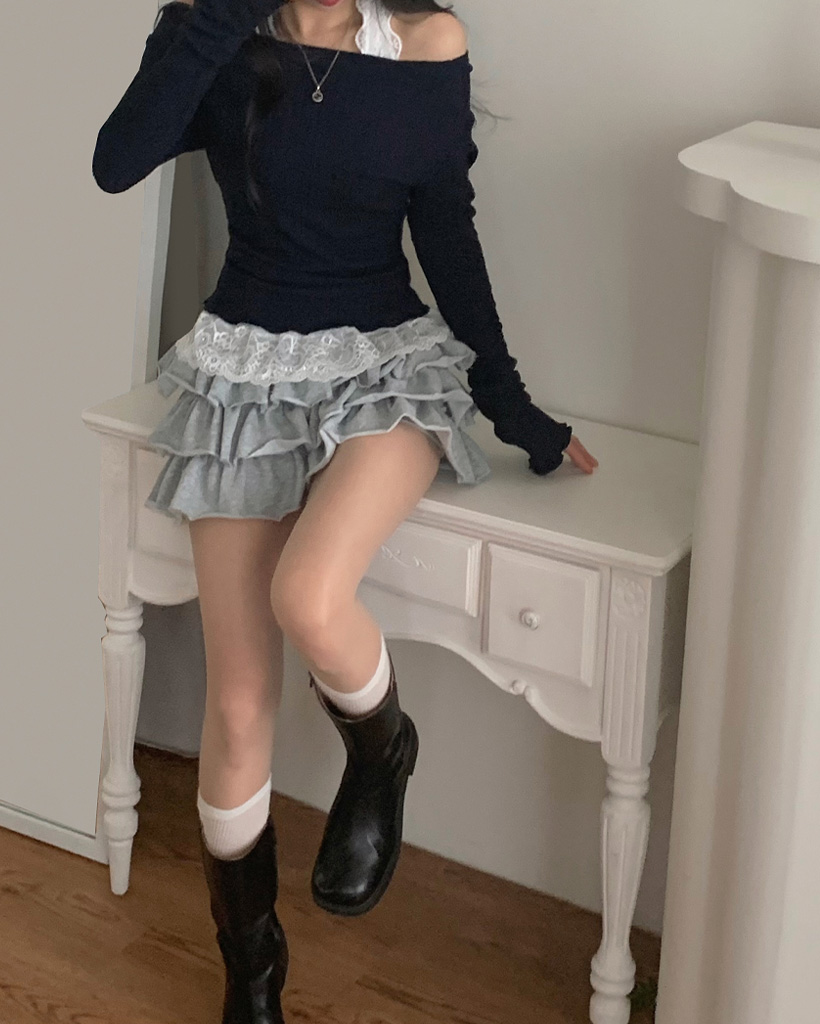 OBLI オブリ シャツドッキングフリルミニスカート ドッキングオーガンジースカートブラック【残り2点】 | ALL | OBLI