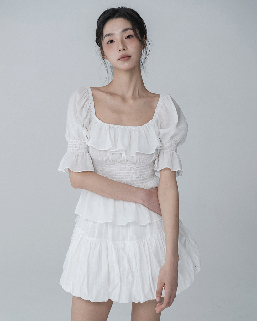 SHOULDER STRING PUMPKIN MINI DRESS CREAM | ファッション通販