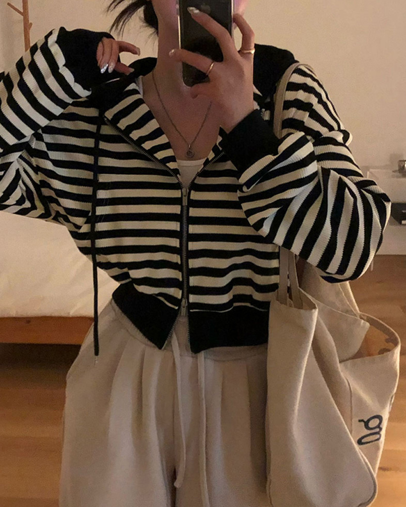 ORIGINAL) ワッフルストライプジップアップパーカー | ファッション