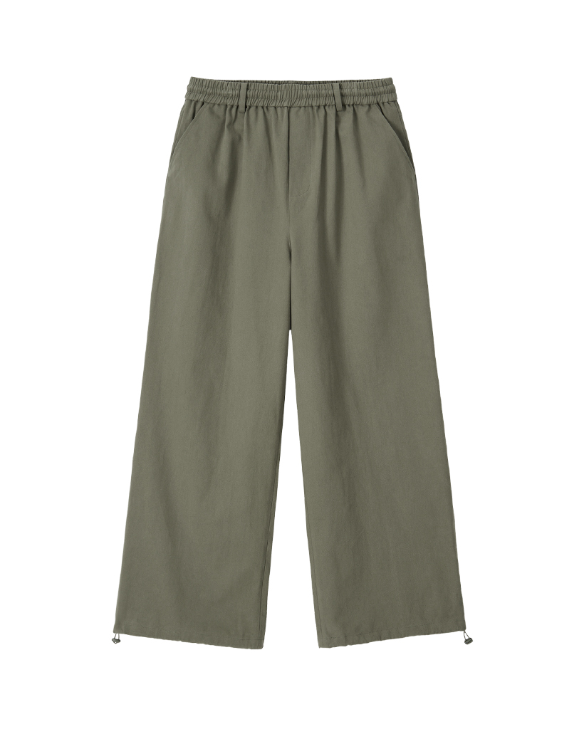 Essential Twill String Banding Wide Pants - KHAKI