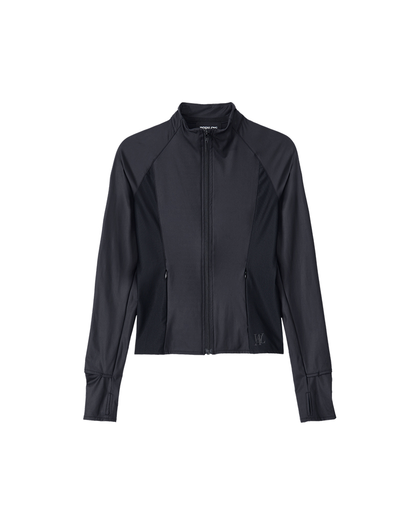 Slim Nylon Fingerhole Zip-up - BLACK