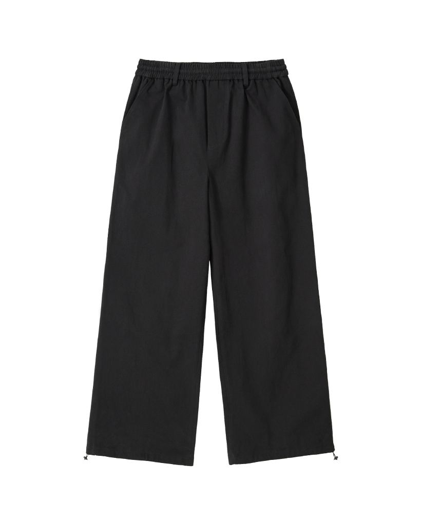 Essential Twill String Banding Wide Pants - BLACK