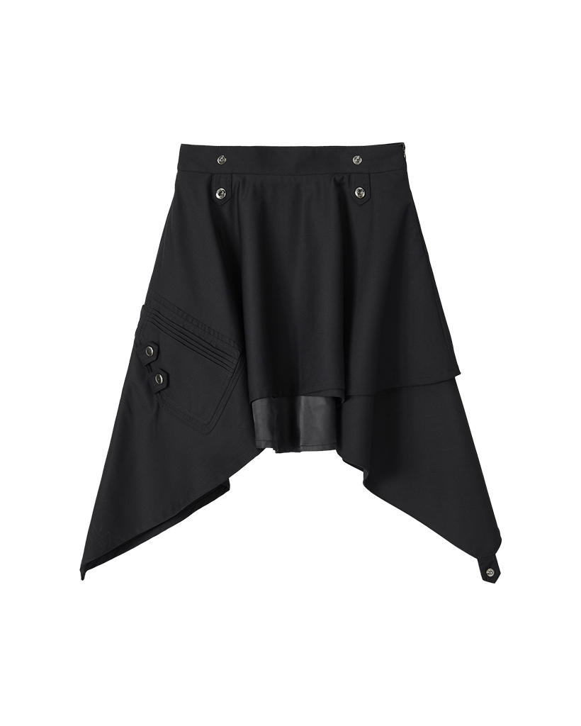 Asymmetric Unbalanced Layered Skirt - BLACK