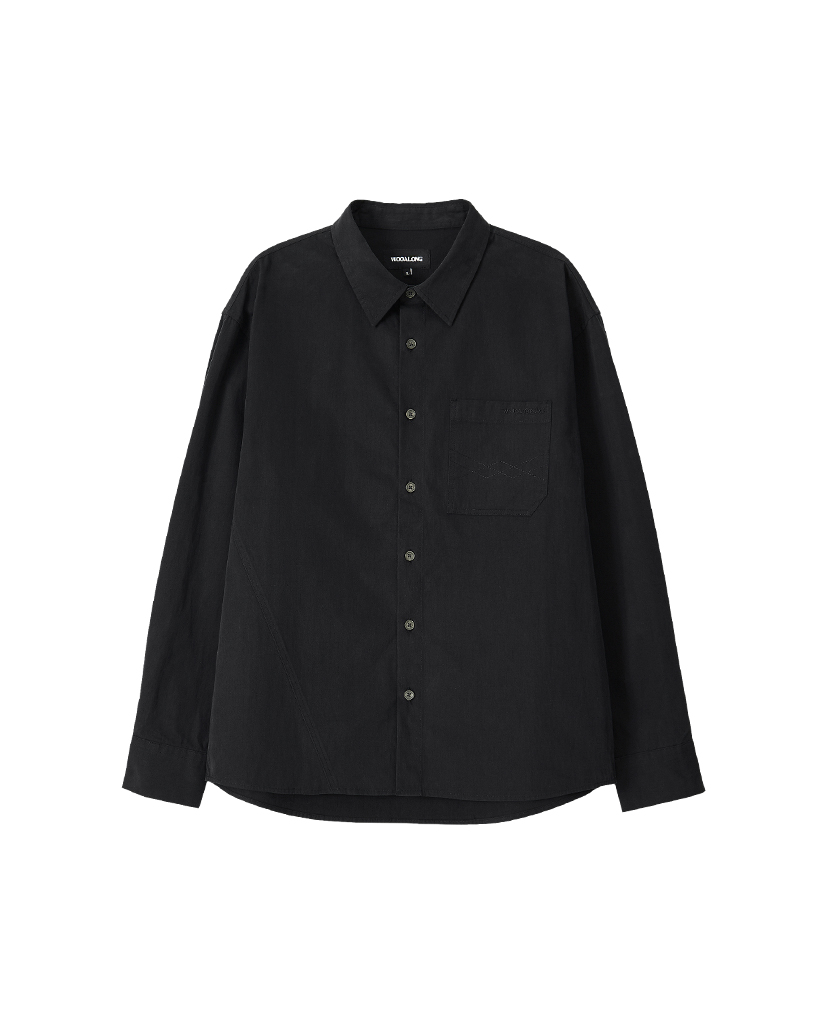 Diagonal Muted Garment-Washed Shirt - BLACK