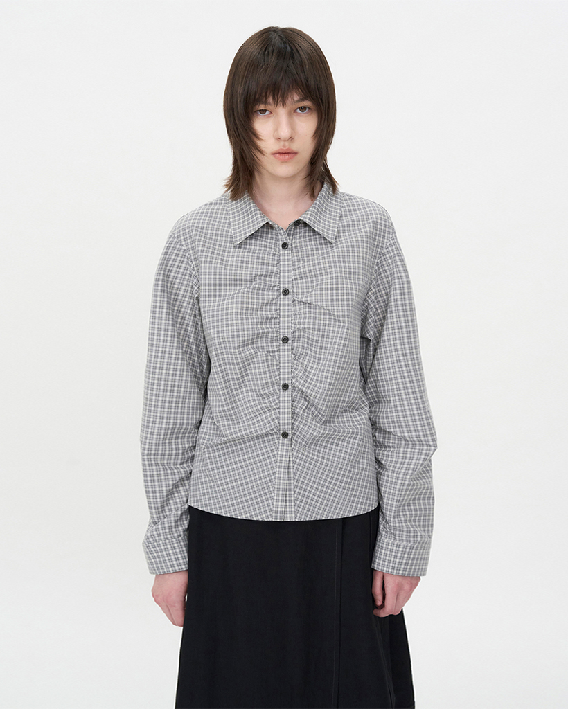 Check Shirring Shirt GREY CHECK