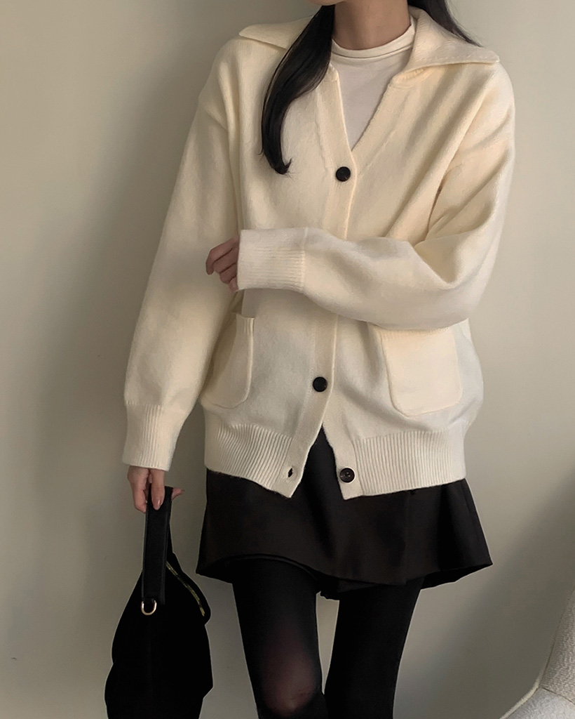 オープンカラールーズフィットVネックニットカーディガン