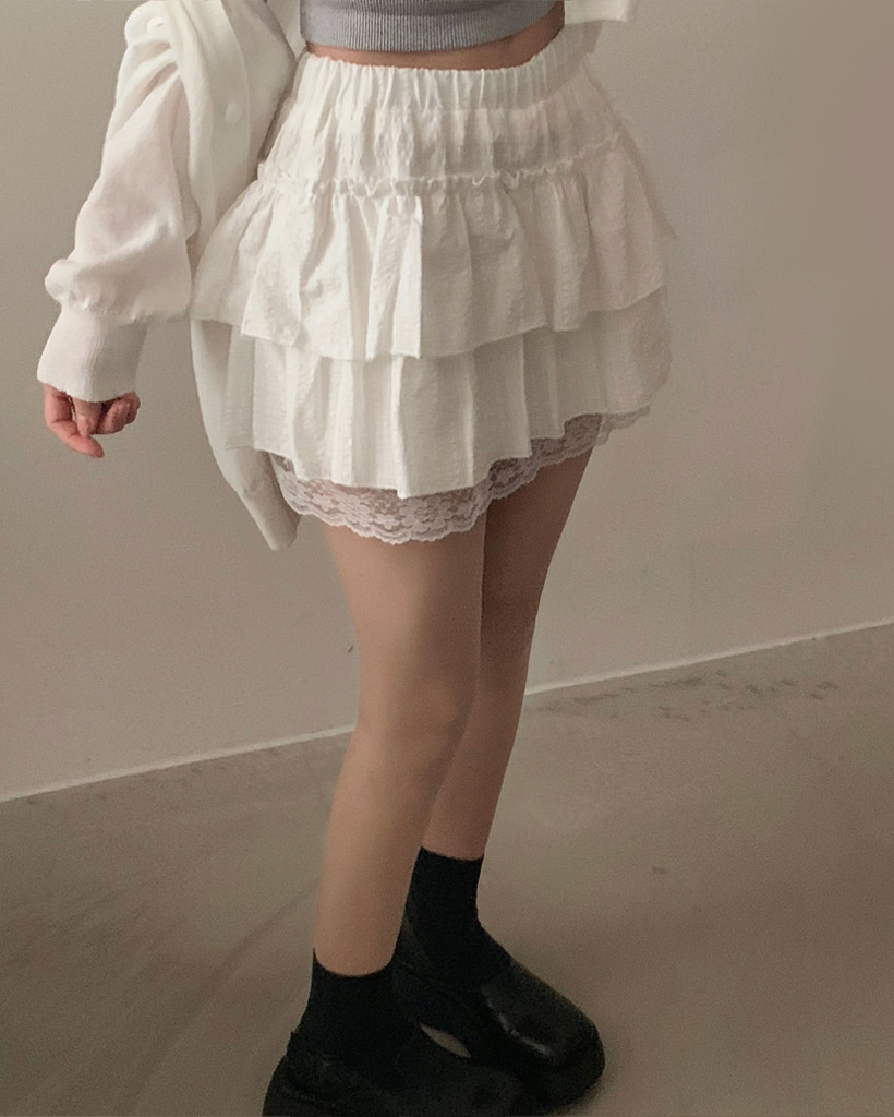 original]レースヴィンテージティアードミニレイヤードスカート
