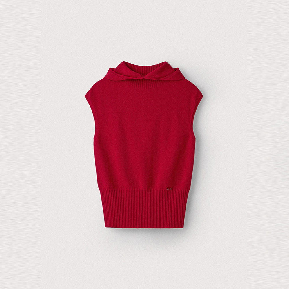 Ultra fine merino wholegarment hooded vest_Red