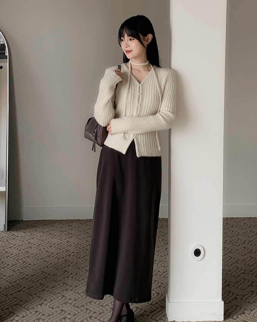 起毛バック切替Iラインロングスカート