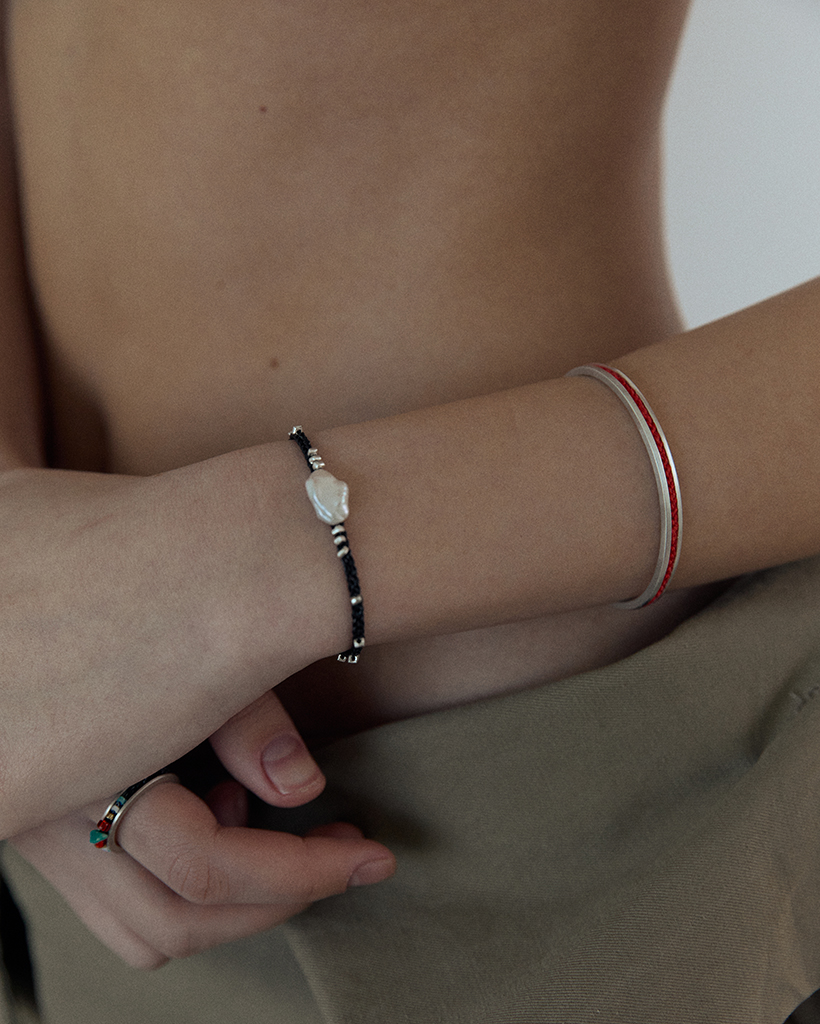 pearl and silver chips metallic crochet bracelet (bold)