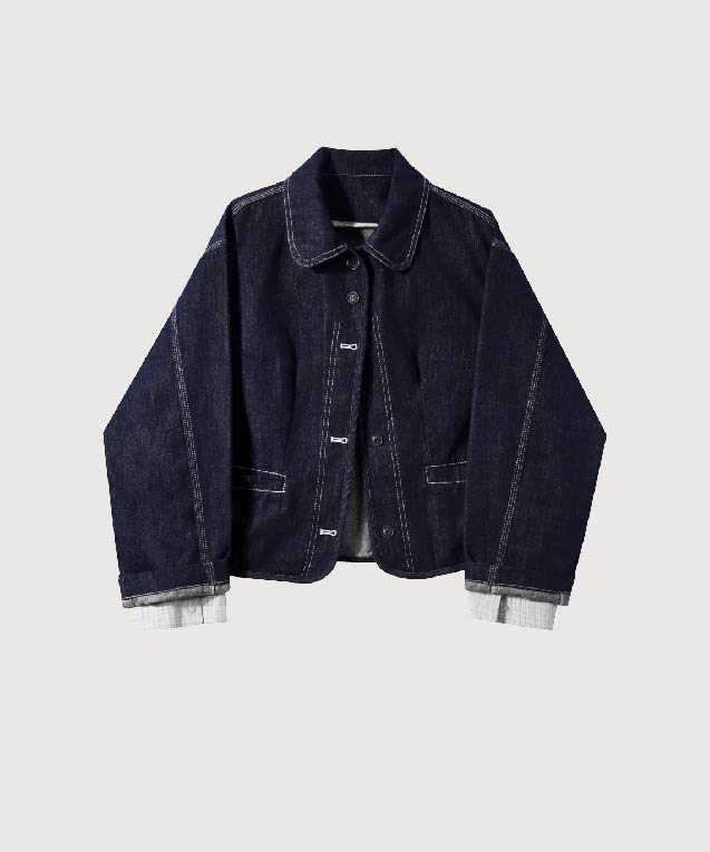 袖ステッチラペルデニムジャケット | ファッション通販サイト NUGU