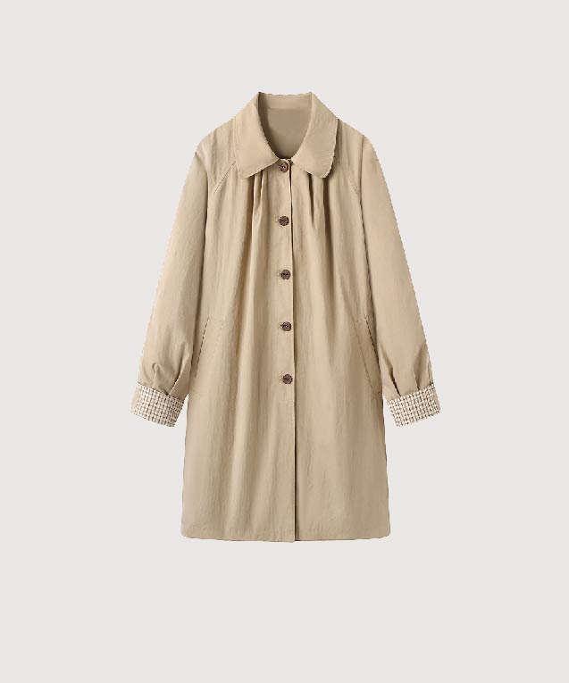 ベビーブルーチェックステッチトレンチコート | ファッション通販