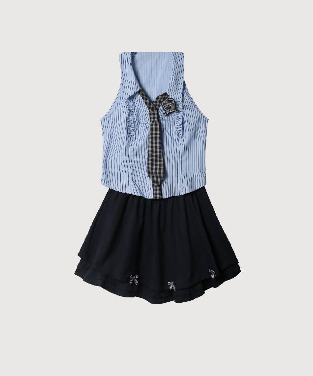 プレッピーリボンブロッサムスカートセットアップ