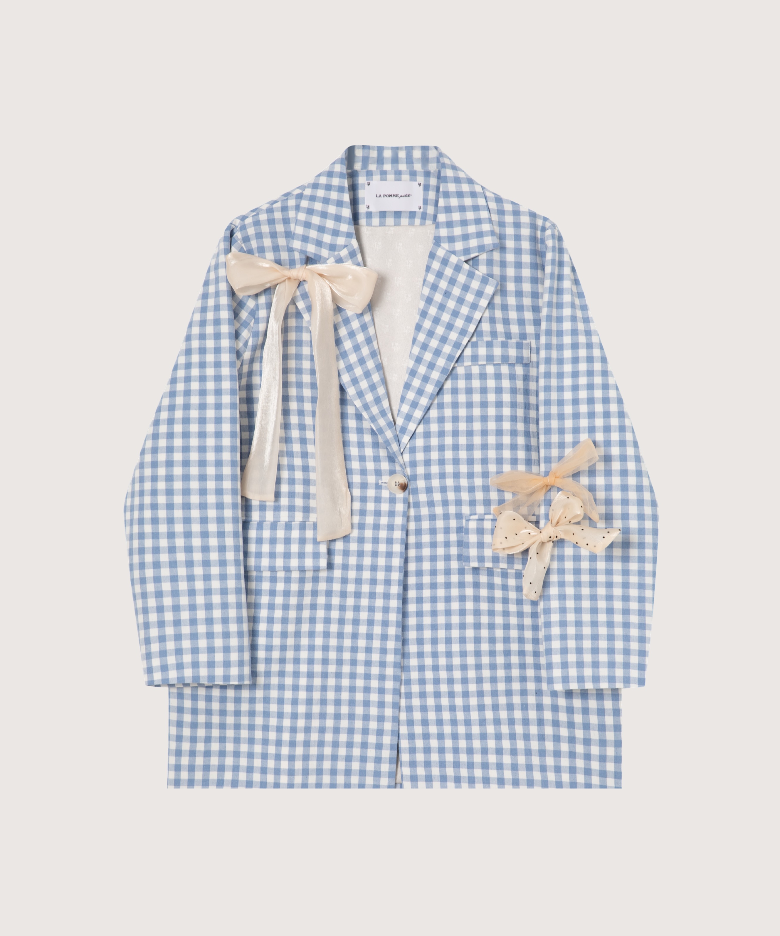 チェック柄リボン付きジャケット