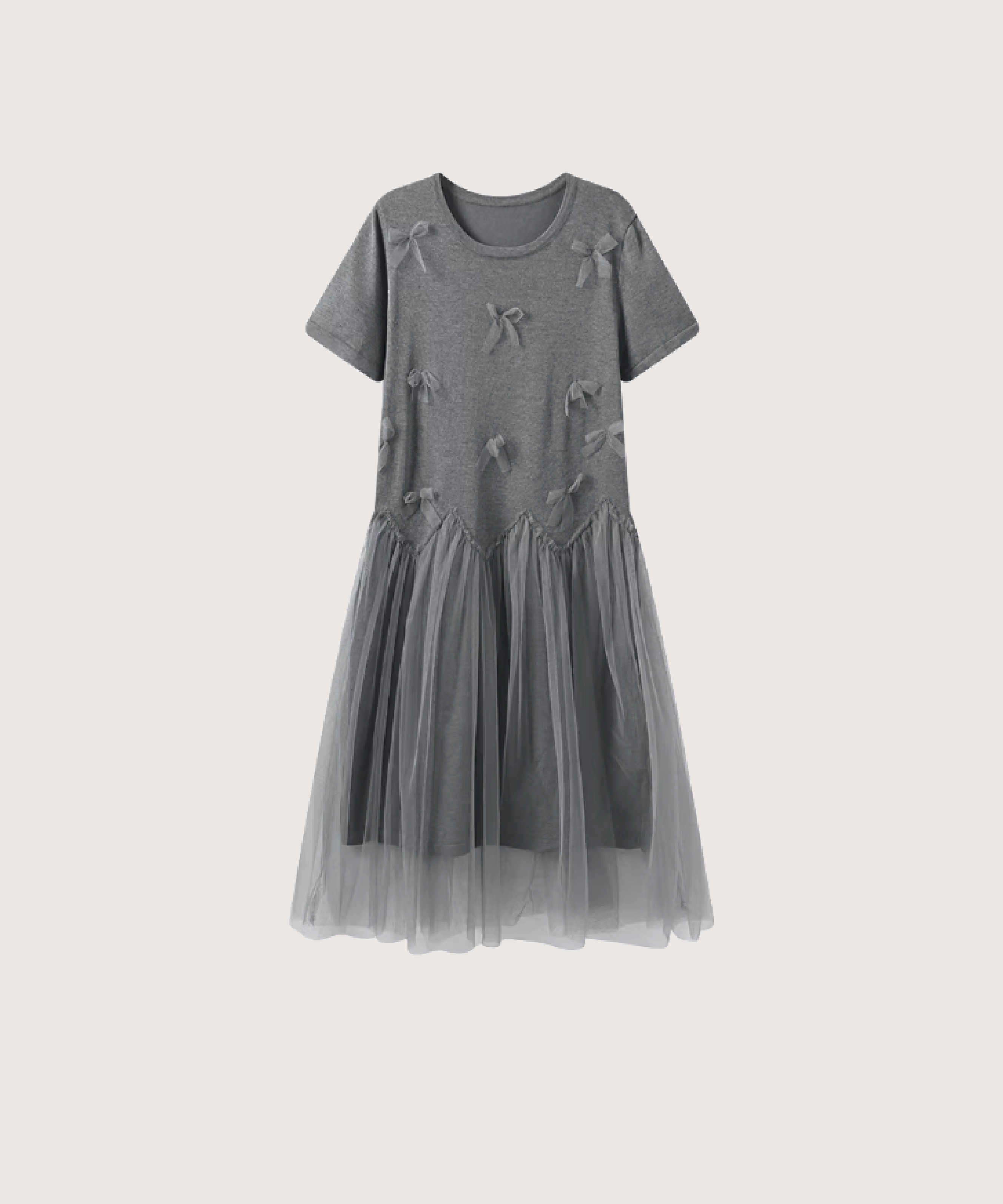 ロマンティックメッシュリボングレーワンピース