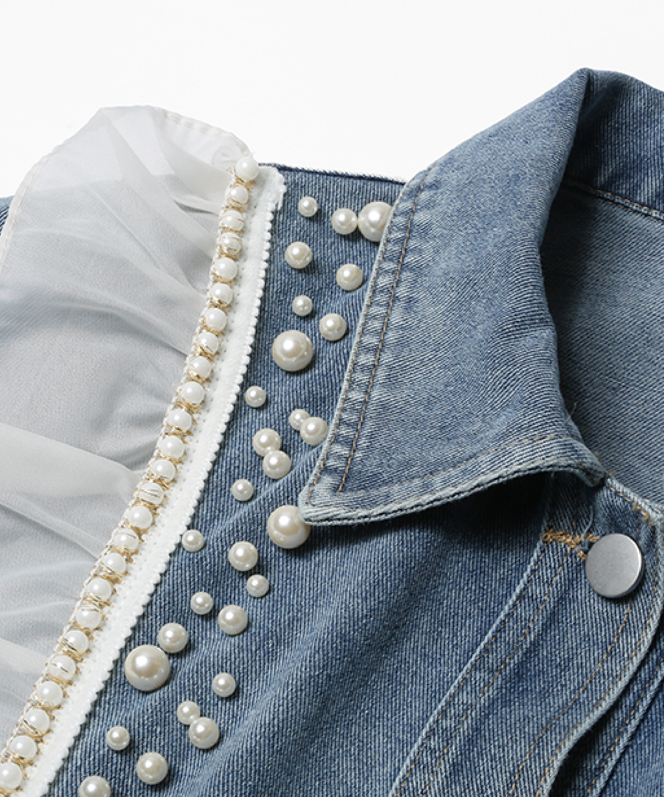 Adonisis/デニムジャケット/パールフラワー襟付き/36サイズ Adonisis/デニムジャケット/パールフラワー襟付き/36サイズ