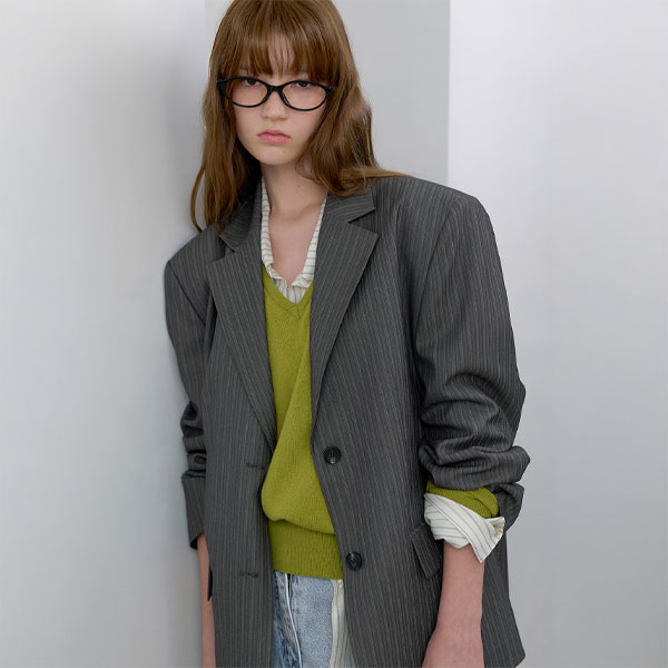 (JK-3064)STRIPE OVERSIZED JACKET
