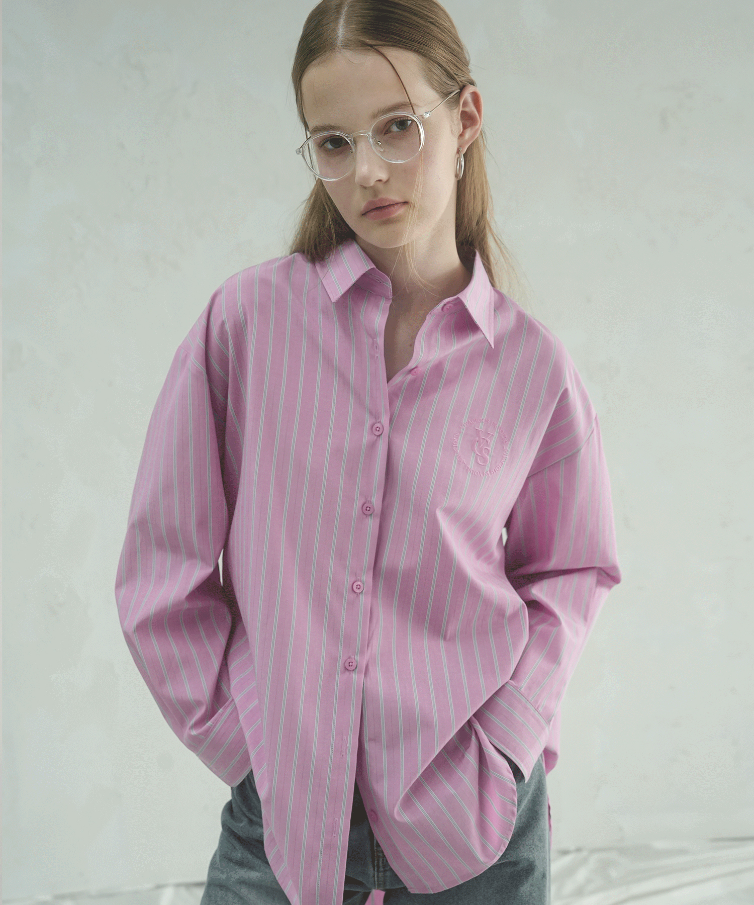 Fraise Unbalance Stripe Shirt PINK