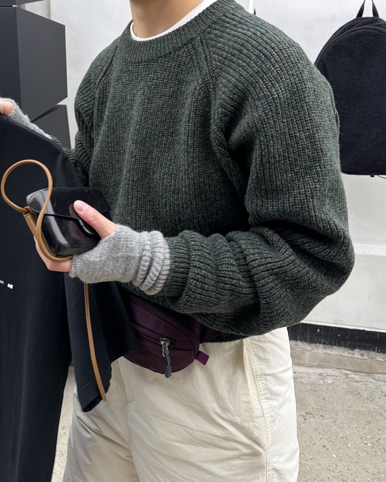 (ORIGINAL) ミックスヤーンクルーネックニット (khaki)