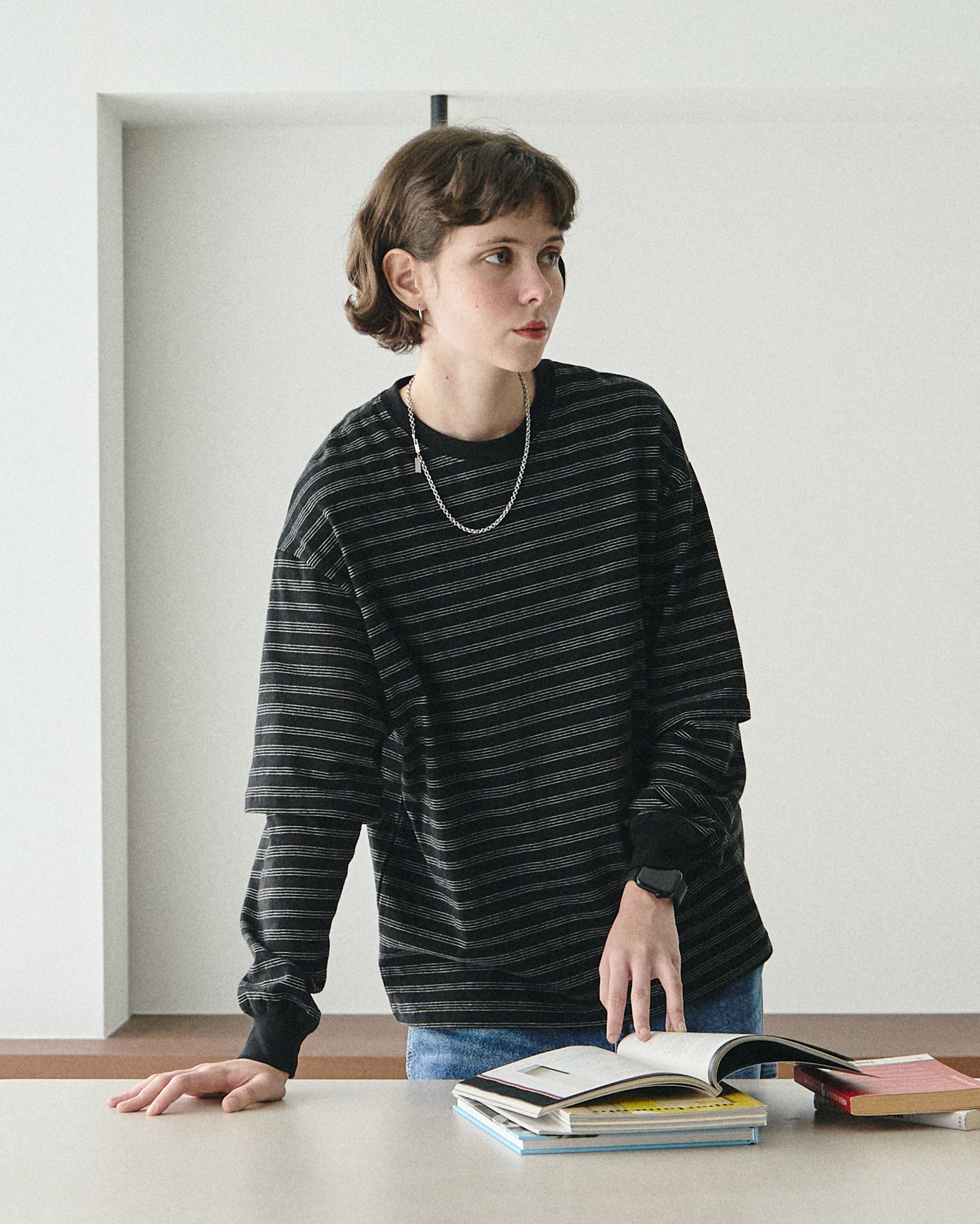 ORIGINAL) ボーダーレイヤードロンT (black) | ファッション通販サイト