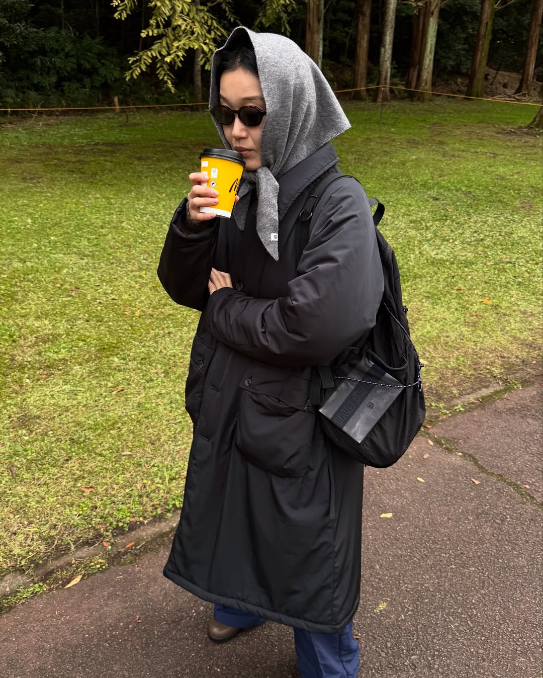 ORIGINAL) ライトパデッドロングコート (washing black