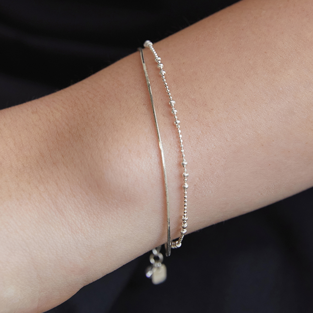 (シルバー925) ボール＆スネーク レイヤード ブレスレット BR1807