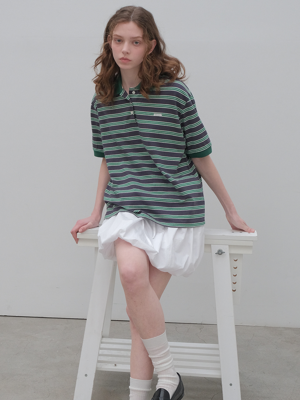 Multi stripe collar T-shirt [KNSS07TS02]_Green