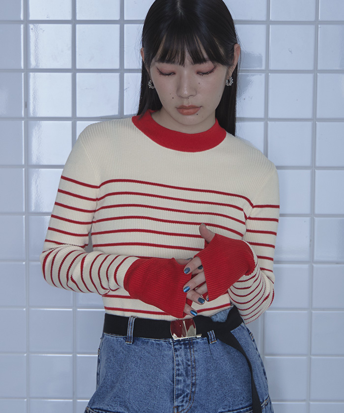 配色フィンガーリブニット