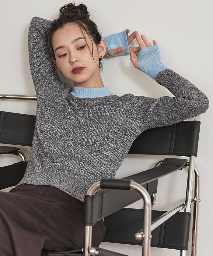 配色フィンガーリブニット