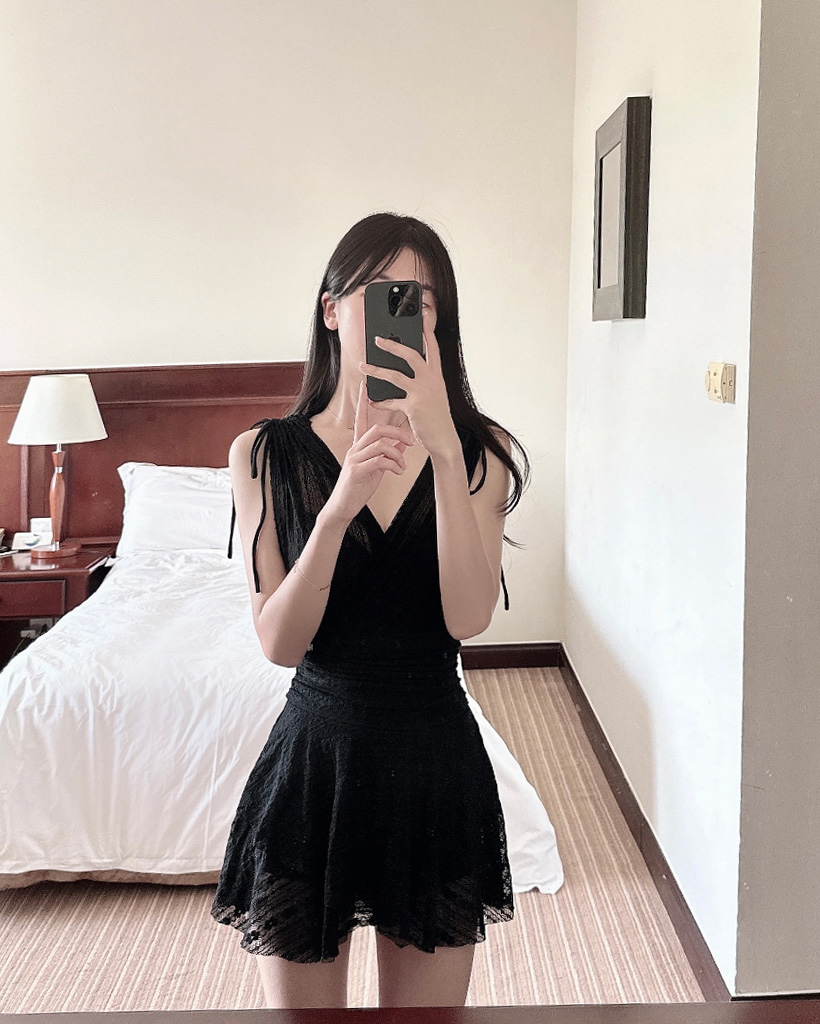 レースフリルシャーリングバレエコアワンピース水着