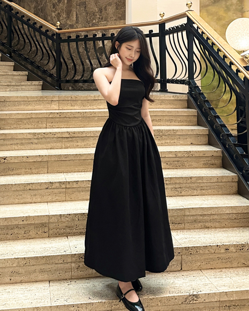 シンプルベーシックチューブトップロングワンピース | ファッション