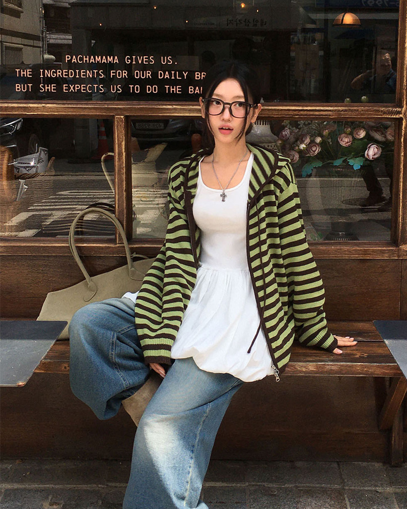 original] スペル フーディーボーダーニットジップアップ